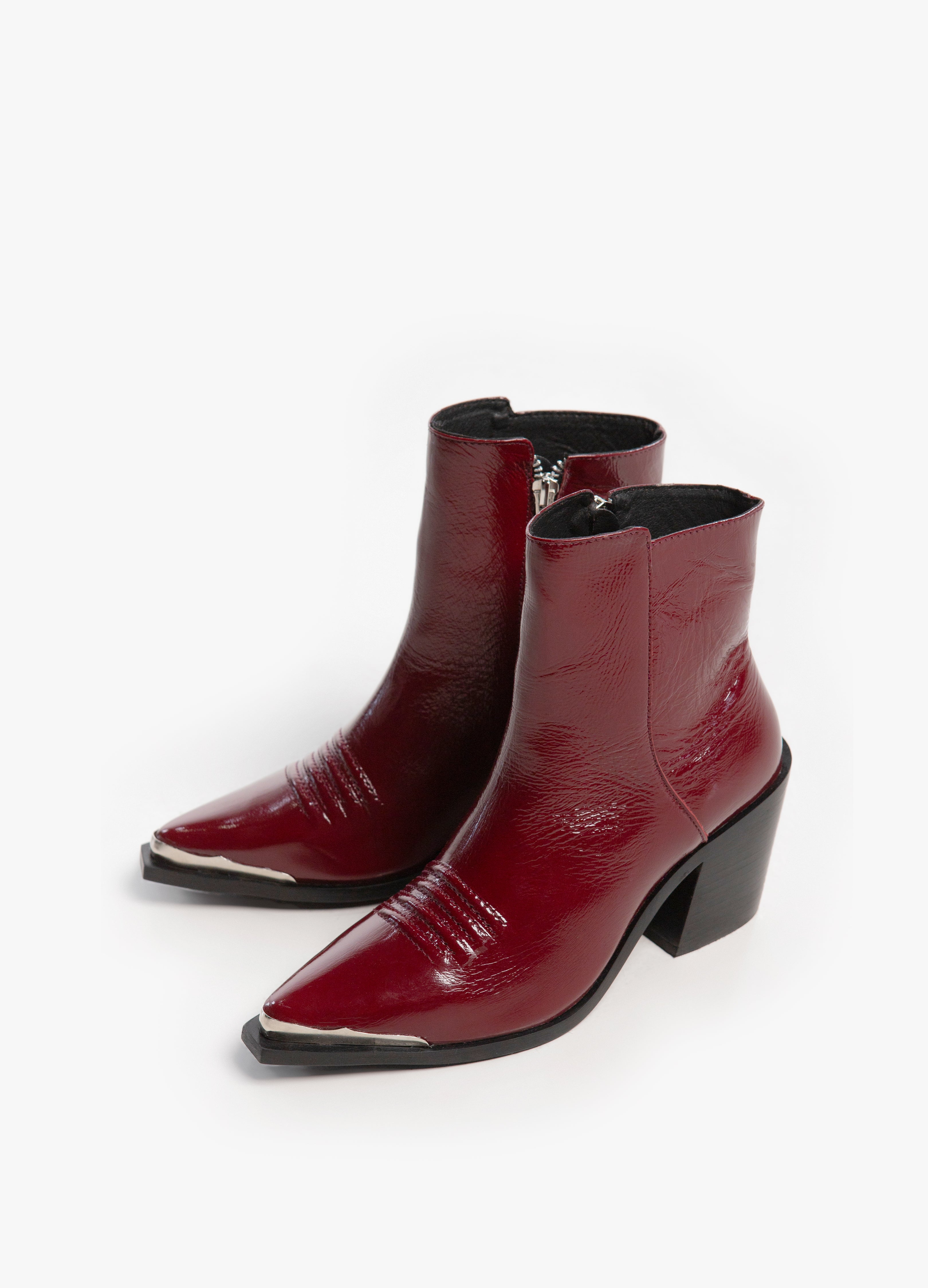 Bota chelsea vaquera roja en piel punta metálica para mujer | Thoro ...